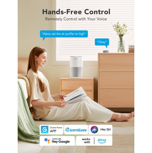 GoveeLife Mini Air Purifier for Bedroom, HEPA Smart Filter Air Purifier with App Alexa Control for Pet Hair, Odors, Pollen,Smoke, Portable Air