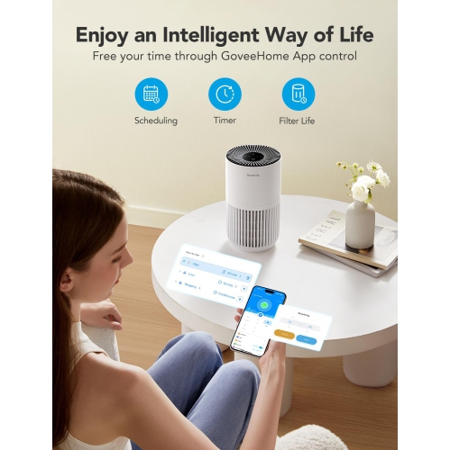 GoveeLife Mini Air Purifier for Bedroom, HEPA Smart Filter Air Purifier with App Alexa Control for Pet Hair, Odors, Pollen,Smoke, Portable Air