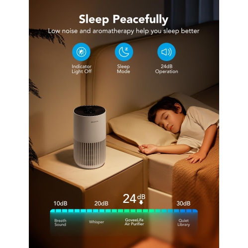 GoveeLife Mini Air Purifier for Bedroom, HEPA Smart Filter Air Purifier with App Alexa Control for Pet Hair, Odors, Pollen,Smoke, Portable Air