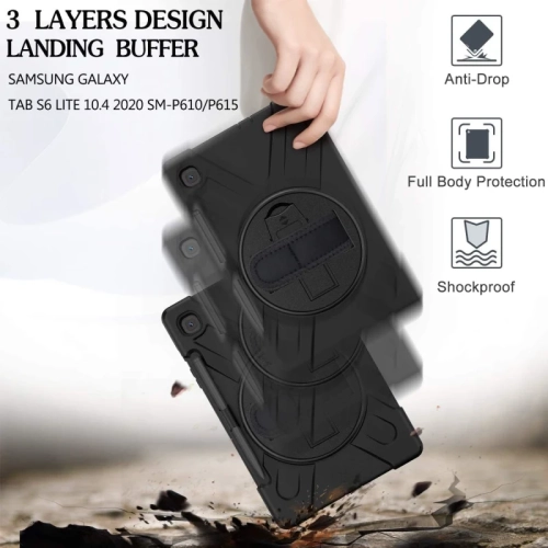 Heavy Duty Shockproof Case for Galaxy Tab S6 Lite 10.4 inch 2024/2022/2020 | Pen Holder, Stand, Hand Strap & Shoulder Belt - Black