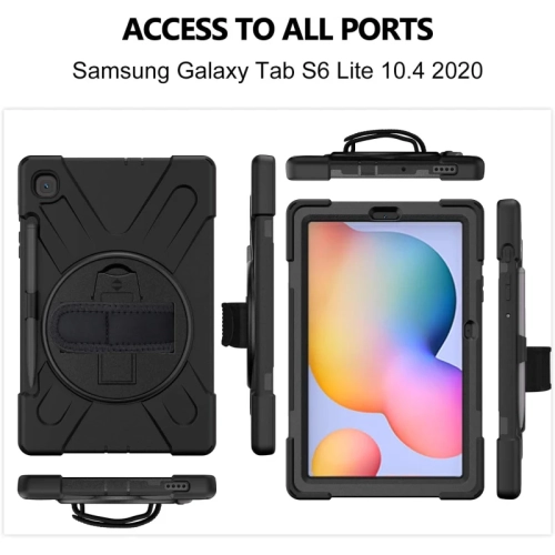 Heavy Duty Shockproof Case for Galaxy Tab S6 Lite 10.4 inch 2024/2022/2020 | Pen Holder, Stand, Hand Strap & Shoulder Belt - Black
