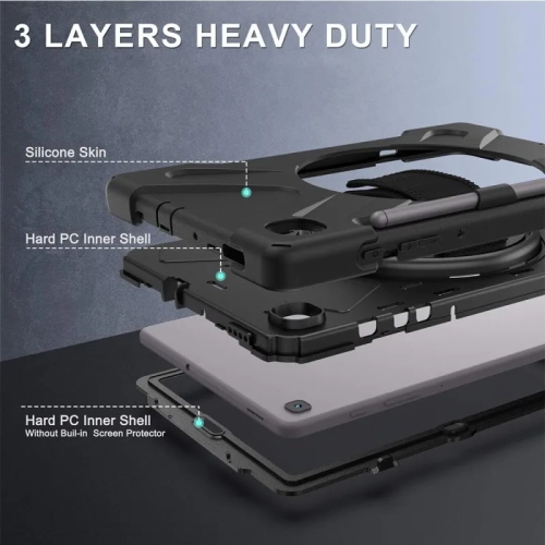 Heavy Duty Shockproof Case for Galaxy Tab S6 Lite 10.4 inch 2024/2022/2020 | Pen Holder, Stand, Hand Strap & Shoulder Belt - Black