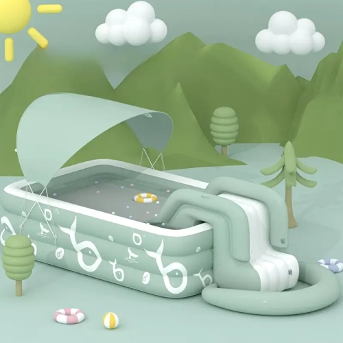 Luxury Spacious Deluxe Inflatable Pool Set | Slide, Sunshade, Foot Pump & Repair Kit - Large Size 103.15" X 68.9" X 23.62"