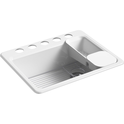 KOHLER K-8668-5UA2-0 Riverby Undermount Single-Bowl Kitchen Sink with 5 Oversized Faucet Holes, 27" X 22" X 9-5/8", White