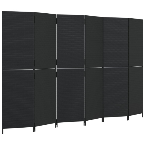 vidaXL Room Divider 6 Panels Black Poly Rattan