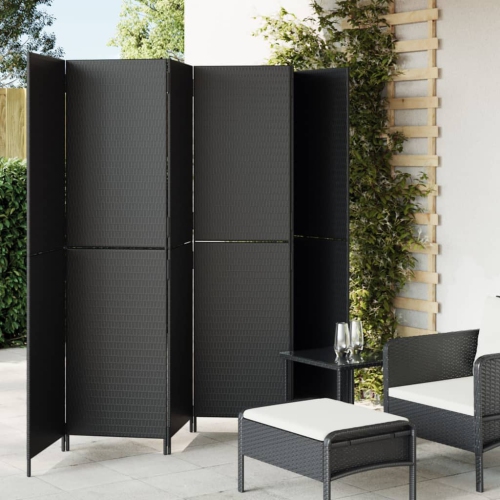 vidaXL Room Divider 6 Panels Black Poly Rattan