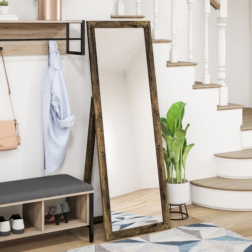HOMCOM 58" x 20" Full Length Mirror with Frame, Floor Standing Mirror, Rectangular Full Body Mirror for Bedroom, Living Room, Rustic Brown