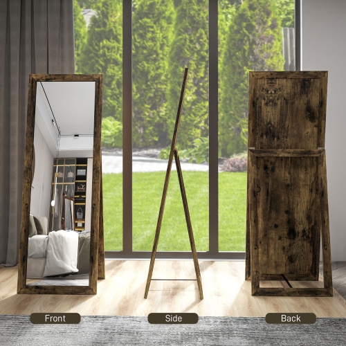 HOMCOM 58" x 20" Full Length Mirror with Frame, Floor Standing Mirror, Rectangular Full Body Mirror for Bedroom, Living Room, Rustic Brown
