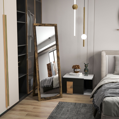 HOMCOM 58" x 20" Full Length Mirror with Frame, Floor Standing Mirror, Rectangular Full Body Mirror for Bedroom, Living Room, Rustic Brown