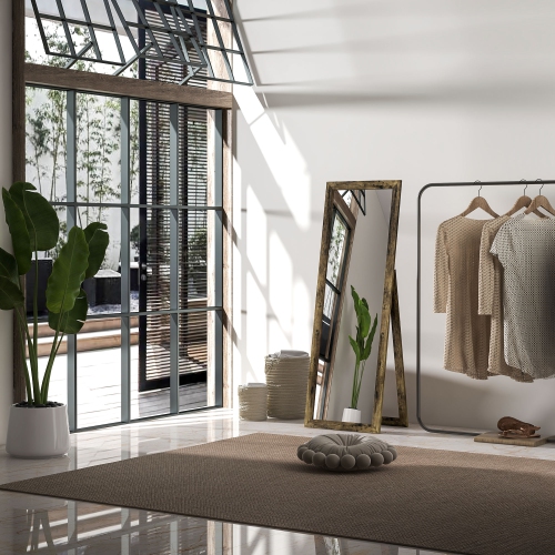 HOMCOM 58" x 20" Full Length Mirror with Frame, Floor Standing Mirror, Rectangular Full Body Mirror for Bedroom, Living Room, Rustic Brown