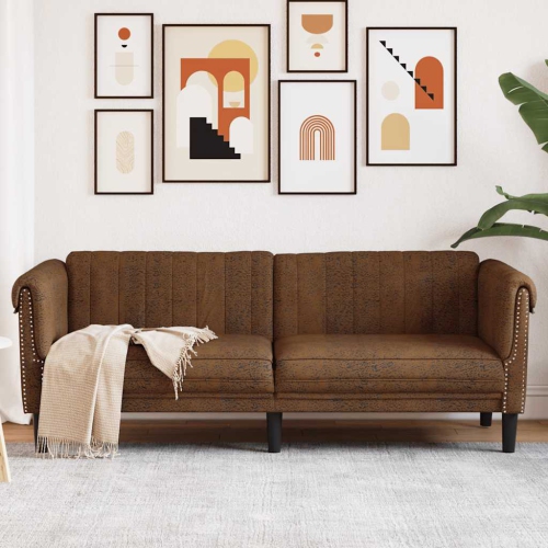 vidaXL Sofa 3-Seater Brown Faux Suede Leather