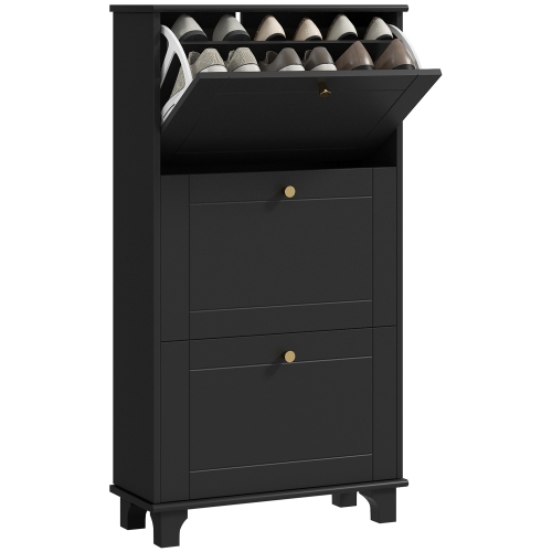 HOMCOM – Armoire de rangement étroite pour chaussures avec 3 tiroirs rabattables et tablettes réglables, tiroir de rangement supérieur, armoire à cha