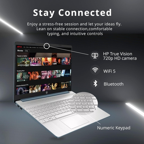 HP 15.6" HD Laptop - Intel Pentium Silver N5030 - 16GB DDR4 - 512GB PCIe SSD - Intel UHD - Windows 11 - Blue - 32GB USB Card by HP - Refurbished condition - Image 4
