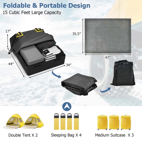 Goplus 15 Cu.Ft Car Roof Bag 100% Waterproof Roof Top Luggage Bag for All Vehicles