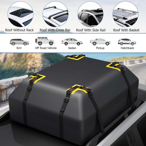 Goplus 15 Cu.Ft Car Roof Bag 100% Waterproof Roof Top Luggage Bag for All Vehicles