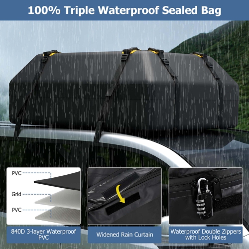 Goplus 15 Cu.Ft Car Roof Bag 100% Waterproof Roof Top Luggage Bag for All Vehicles