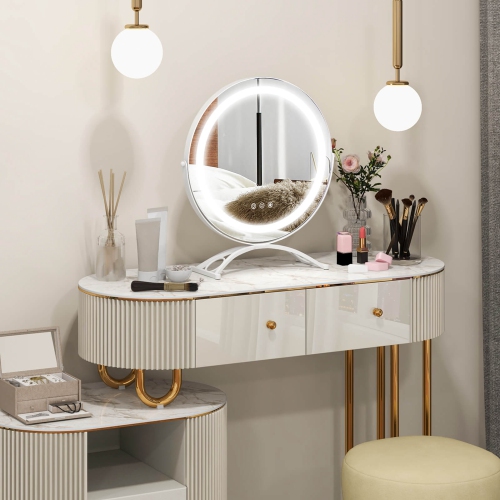 Costway 16" Round Makeup Vanity Mirror 3 Color Dimmable Lights Memory Function