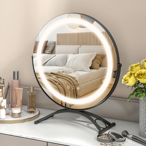 Costway 16" Round Makeup Vanity Mirror 3 Color Dimmable Lights Memory Function