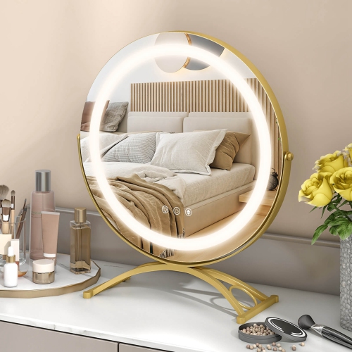 Costway 16" Round Makeup Vanity Mirror 3 Color Dimmable Lights Memory Function