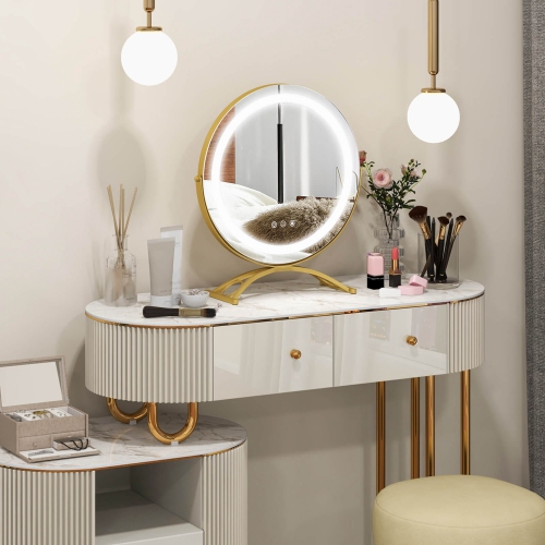 Costway 16" Round Makeup Vanity Mirror 3 Color Dimmable Lights Memory Function