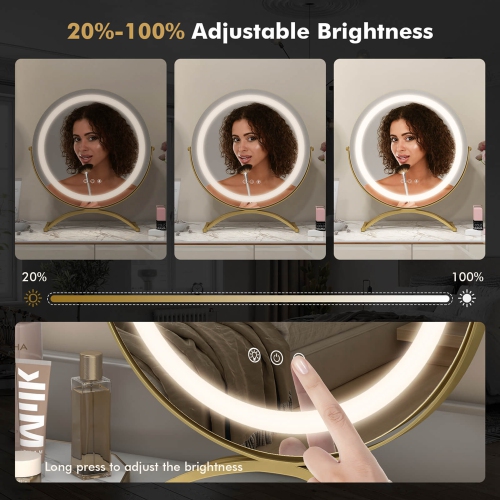 Costway 16" Round Makeup Vanity Mirror 3 Color Dimmable Lights Memory Function