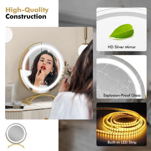 Costway 16" Round Makeup Vanity Mirror 3 Color Dimmable Lights Memory Function