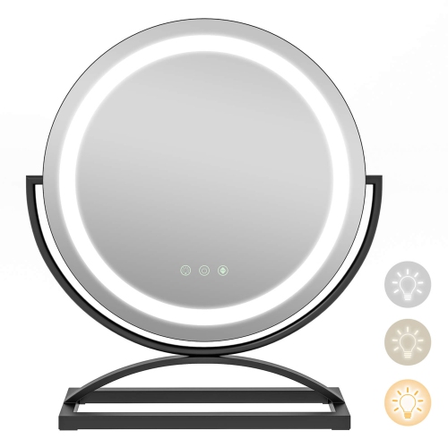 COSTWAY  16" Round Makeup Vanity Mirror With Lights 3 Color Dimmable Touch Control Black/gold/white