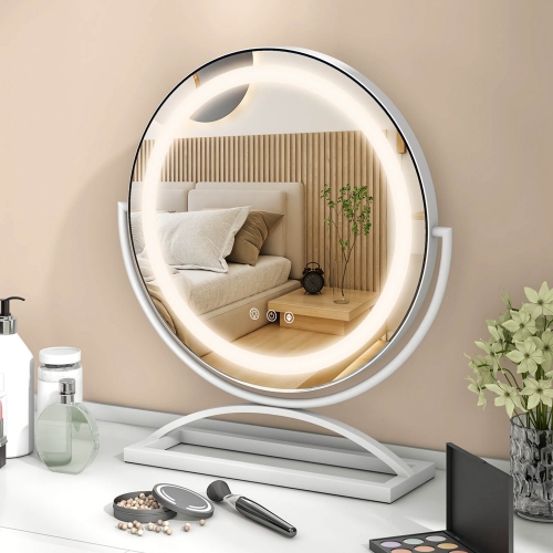 Miroir de maquillage rond de 16 po avec éclairage 3 couleurs à intensité réglable et commandes tactiles de Costway - Noir-doré-blanc