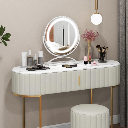 Miroir de maquillage rond de 16 po avec éclairage 3 couleurs à intensité réglable et commandes tactiles de Costway - Noir-doré-blanc