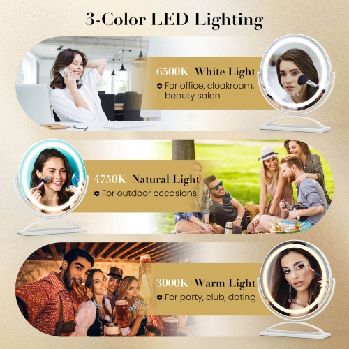 Miroir de maquillage rond de 16 po avec éclairage 3 couleurs à intensité réglable et commandes tactiles de Costway - Noir-doré-blanc