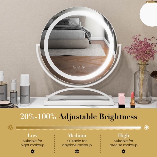 Miroir de maquillage rond de 16 po avec éclairage 3 couleurs à intensité réglable et commandes tactiles de Costway - Noir-doré-blanc