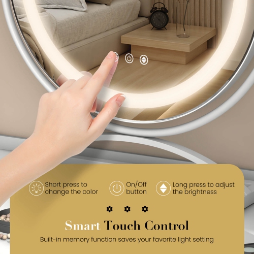Miroir de maquillage rond de 16 po avec éclairage 3 couleurs à intensité réglable et commandes tactiles de Costway - Noir-doré-blanc