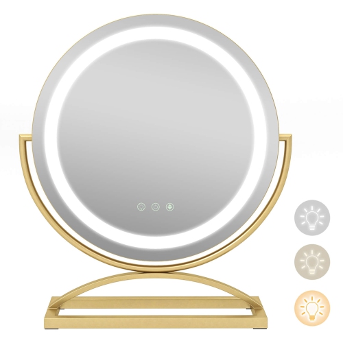 COSTWAY  " 16"" Round Makeup Vanity Mirror With Lights 3 Color Dimmable Touch Control Black/gold/white"