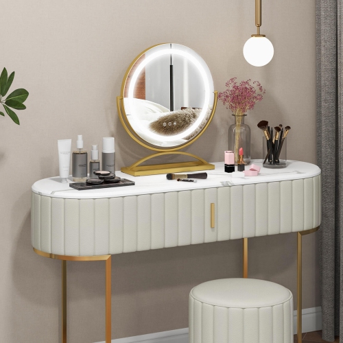 Miroir de maquillage rond de 16 po avec éclairage 3 couleurs à intensité réglable et commandes tactiles de Costway - Noir-doré-blanc