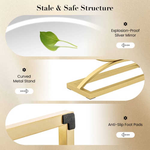 Miroir de maquillage rond de 16 po avec éclairage 3 couleurs à intensité réglable et commandes tactiles de Costway - Noir-doré-blanc