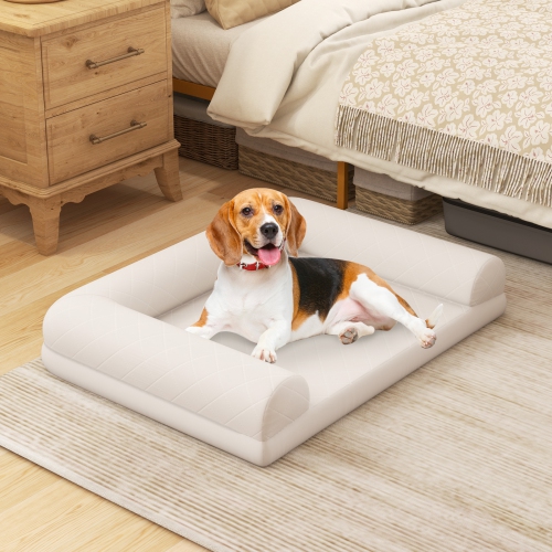 Costway Orthopedic Dog Bed Medium Small Dogs with 3-Side Bolster Non-Slip Bottom Zippers