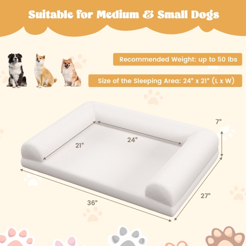 Costway Orthopedic Dog Bed Medium Small Dogs with 3-Side Bolster Non-Slip Bottom Zippers