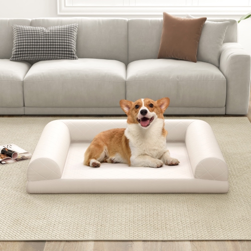 Costway Orthopedic Dog Bed Medium Small Dogs with 3-Side Bolster Non-Slip Bottom Zippers