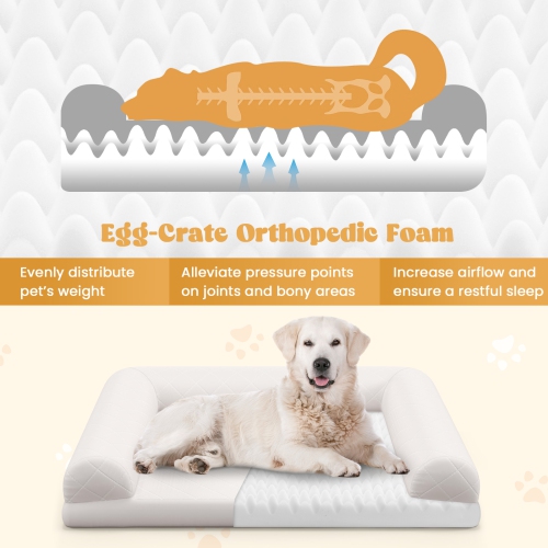 Costway Orthopedic Dog Bed Medium Small Dogs with 3-Side Bolster Non-Slip Bottom Zippers
