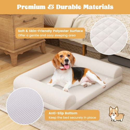 Costway Orthopedic Dog Bed Medium Small Dogs with 3-Side Bolster Non-Slip Bottom Zippers