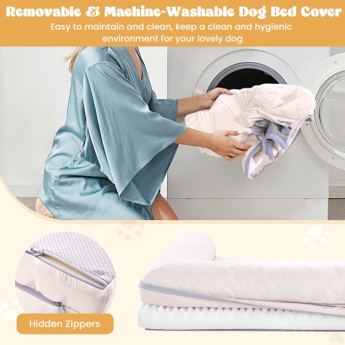 Costway Orthopedic Dog Bed Medium Small Dogs with 3-Side Bolster Non-Slip Bottom Zippers