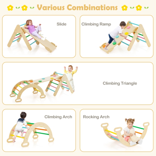 Costway 3-in-1 Kids Climber Set Toddler Wooden Play Arch with Sliding and Climbing Ramp
