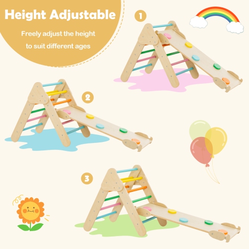 Costway 3-in-1 Kids Climber Set Toddler Wooden Play Arch with Sliding and Climbing Ramp