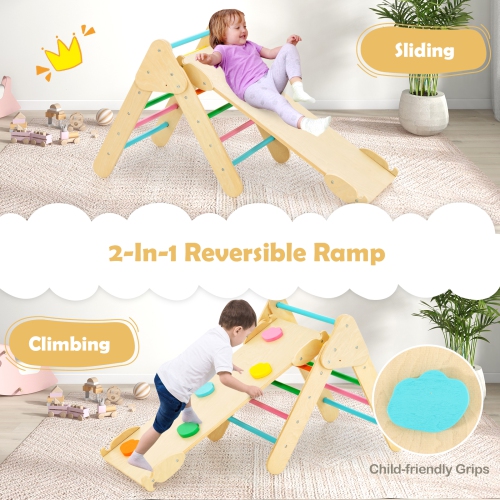 Costway 3-in-1 Kids Climber Set Toddler Wooden Play Arch with Sliding and Climbing Ramp