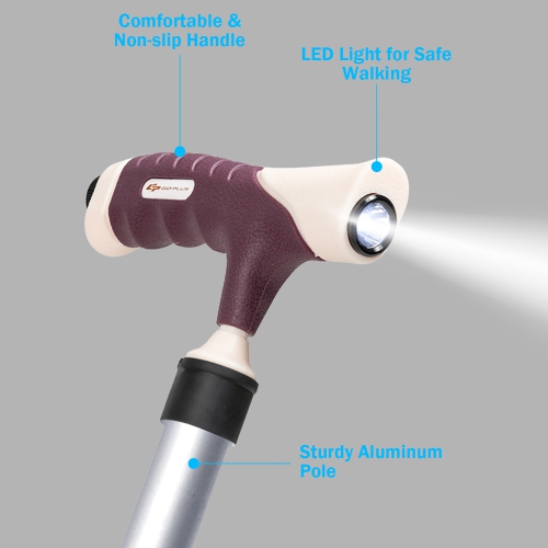 Costway Adjustable Folding Cane Seat Aluminum Alloy Crutch Chair With Light
