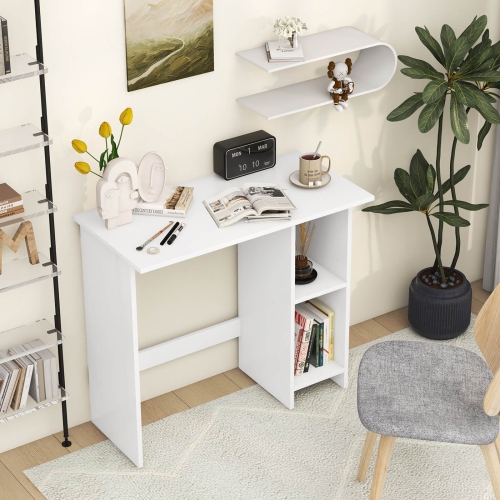 Costway Small Computer Desk with Storage Modern Writing Desk with Adjustable Shelf