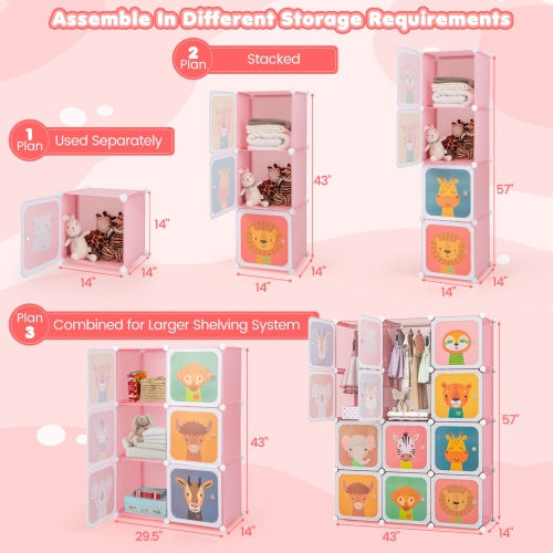 Costway 12-Cube Kids Wardrobe Baby Dresser Bedroom Armoire Clothes Hanging Closet with Door