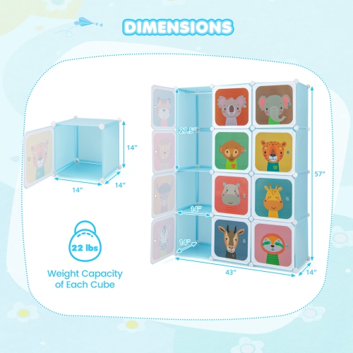 Costway 12-Cube Kids Wardrobe Baby Dresser Bedroom Armoire Clothes Hanging Closet with Door