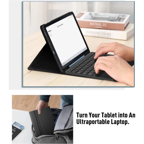 Keyboard Case for Samsung Galaxy Tab S6 Lite 10.4" - Soft TPU Back Cover, Built-in Trackpad, Detachable Wireless Bluetooth Keyboard (Black)