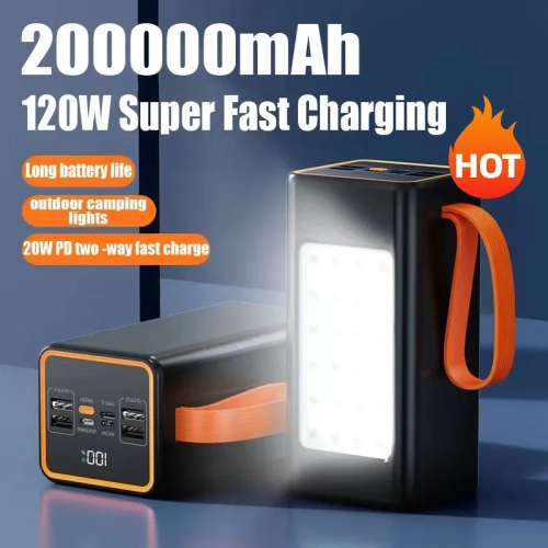 120W Super Fast Charging 200000mAh Power Bank for iPhone 15 Pro Max & Laptop with LED Light